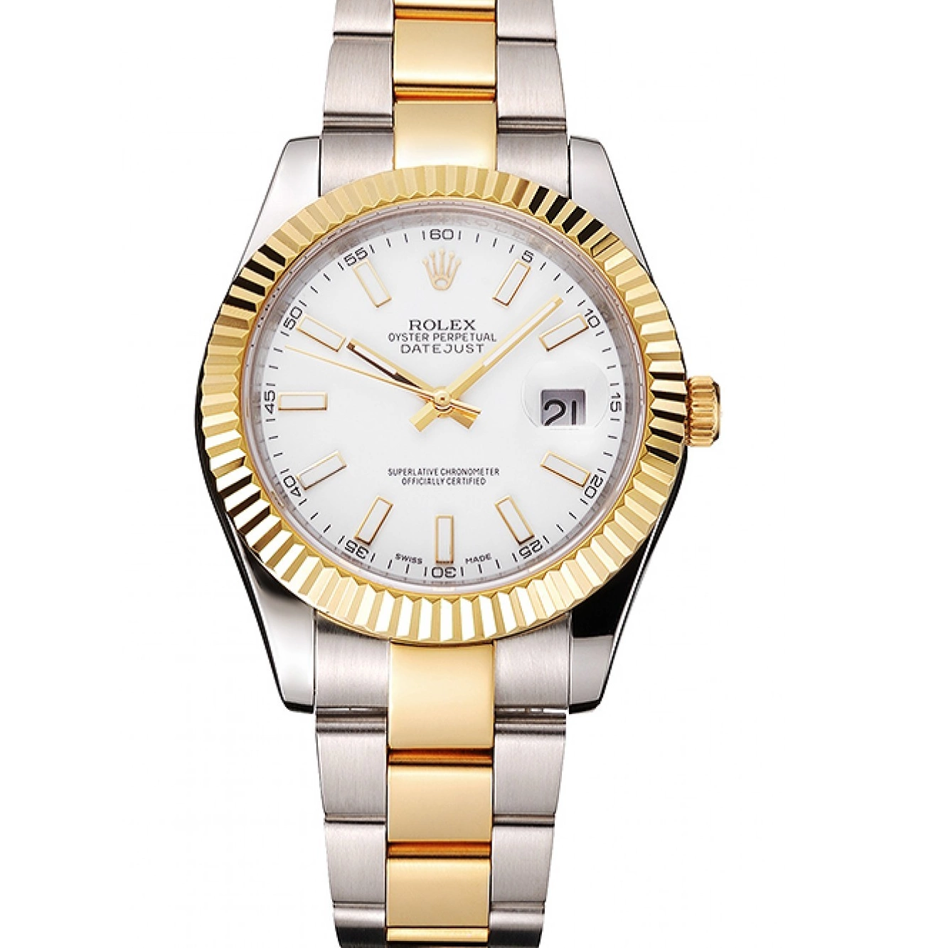 Aaa fake watches Two Swiss Datejust Tone Steel Case Gold Rolex Dial White Stainless Bracelet 0711